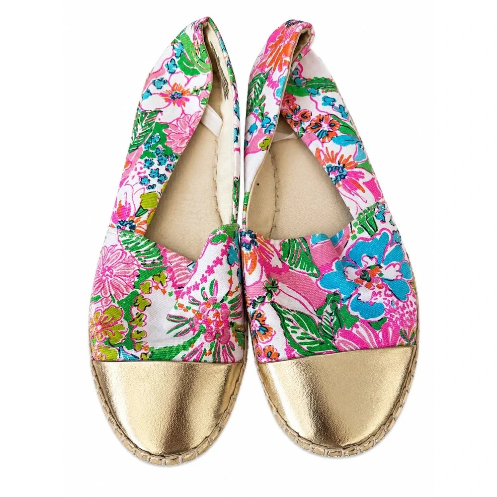 Lilly Pulitzer for Target Nosie Posey Espadrilles Gold Toe Flats 8.5